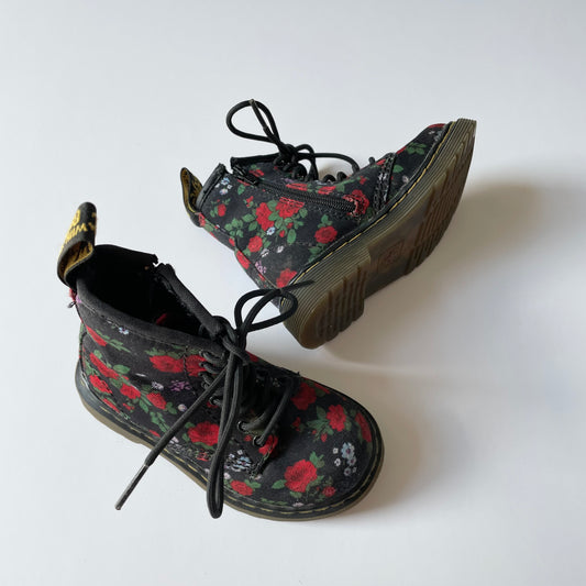 Dr Martens Delaney Floral Combat Boots Roses - Size 6